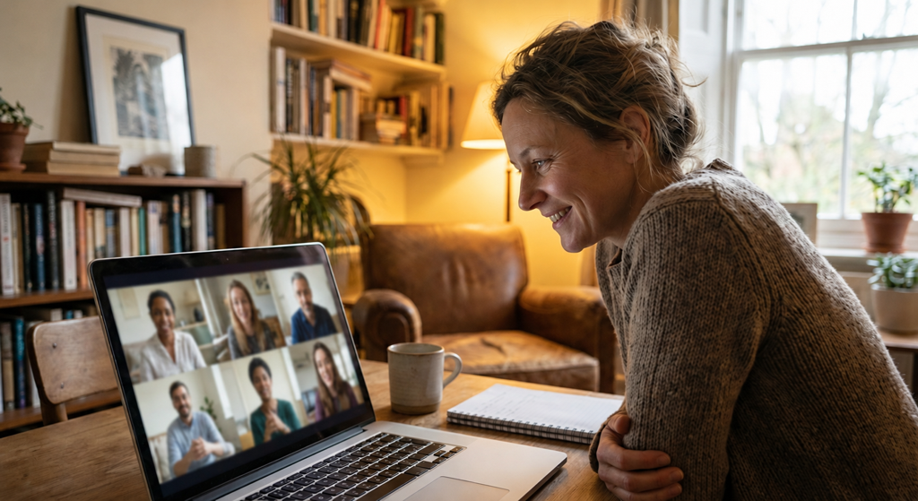 A professional joining a small group conversation from home